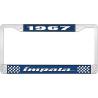 1967 IMPALA  BLUE AND CHROME LICENSE PLATE FRAME WITH WHITE