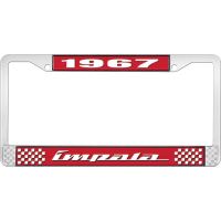 1967 IMPALA RED AND CHROME LICENSE PLATE FRAME WITH WHITE LE