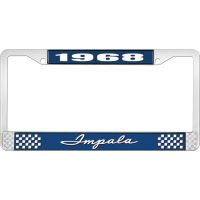 1968 IMPALA  BLUE AND CHROME LICENSE PLATE FRAME WITH WHITE