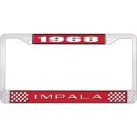 1968 IMPALA RED AND CHROME LICENSE PLATE FRAME WITH WHITE LE