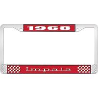 1968 IMPALA RED AND CHROME LICENSE PLATE FRAME WITH WHITE LE