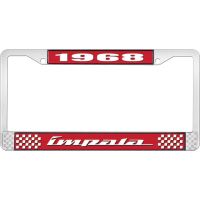 1968 IMPALA RED AND CHROME LICENSE PLATE FRAME WITH WHITE LE
