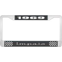 1969 IMPALA BLACK AND CHROME LICENSE PLATE FRAME WITH WHITE