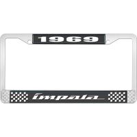 1969 IMPALA BLACK AND CHROME LICENSE PLATE FRAME WITH WHITE