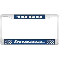 1969 IMPALA  BLUE AND CHROME LICENSE PLATE FRAME WITH WHITE