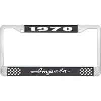 1970 IMPALA BLACK AND CHROME LICENSE PLATE FRAME WITH WHITE