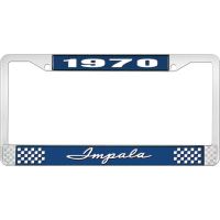 1970 IMPALA  BLUE AND CHROME LICENSE PLATE FRAME WITH WHITE