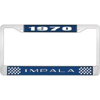 1970 IMPALA  BLUE AND CHROME LICENSE PLATE FRAME WITH WHITE