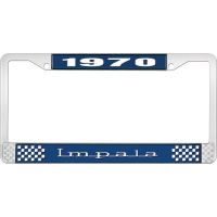 1970 IMPALA  BLUE AND CHROME LICENSE PLATE FRAME WITH WHITE