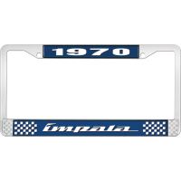 1970 IMPALA  BLUE AND CHROME LICENSE PLATE FRAME WITH WHITE