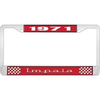 1971 IMPALA RED AND CHROME LICENSE PLATE FRAME WITH WHITE LE