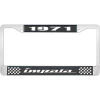 1971 IMPALA BLACK AND CHROME LICENSE PLATE FRAME WITH WHITE