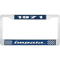 1971 IMPALA  BLUE AND CHROME LICENSE PLATE FRAME WITH WHITE
