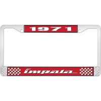 1971 IMPALA RED AND CHROME LICENSE PLATE FRAME WITH WHITE LE
