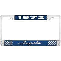 1972 IMPALA  BLUE AND CHROME LICENSE PLATE FRAME WITH WHITE