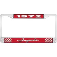 1972 IMPALA RED AND CHROME LICENSE PLATE FRAME WITH WHITE LE