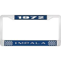 1972 IMPALA  BLUE AND CHROME LICENSE PLATE FRAME WITH WHITE