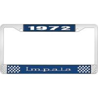 1972 IMPALA  BLUE AND CHROME LICENSE PLATE FRAME WITH WHITE
