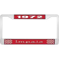 1972 IMPALA RED AND CHROME LICENSE PLATE FRAME WITH WHITE LE