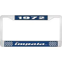 1972 IMPALA  BLUE AND CHROME LICENSE PLATE FRAME WITH WHITE