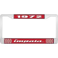 1972 IMPALA RED AND CHROME LICENSE PLATE FRAME WITH WHITE LE