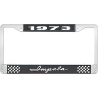 1973 IMPALA BLACK AND CHROME LICENSE PLATE FRAME WITH WHITE