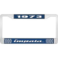 1973 IMPALA  BLUE AND CHROME LICENSE PLATE FRAME WITH WHITE