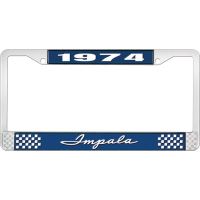 1974 IMPALA  BLUE AND CHROME LICENSE PLATE FRAME WITH WHITE