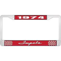 1974 IMPALA RED AND CHROME LICENSE PLATE FRAME WITH WHITE LE