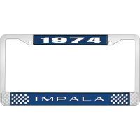 1974 IMPALA  BLUE AND CHROME LICENSE PLATE FRAME WITH WHITE