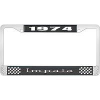 1974 IMPALA BLACK AND CHROME LICENSE PLATE FRAME WITH WHITE