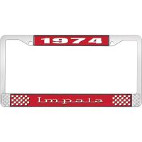 1974 IMPALA RED AND CHROME LICENSE PLATE FRAME WITH WHITE LE