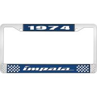 1974 IMPALA  BLUE AND CHROME LICENSE PLATE FRAME WITH WHITE