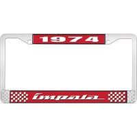 1974 IMPALA RED AND CHROME LICENSE PLATE FRAME WITH WHITE LE