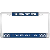 1975 IMPALA  BLUE AND CHROME LICENSE PLATE FRAME WITH WHITE