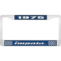 1975 IMPALA  BLUE AND CHROME LICENSE PLATE FRAME WITH WHITE