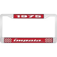 1975 IMPALA RED AND CHROME LICENSE PLATE FRAME WITH WHITE LE