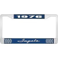 1976 IMPALA  BLUE AND CHROME LICENSE PLATE FRAME WITH WHITE