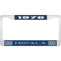 1976 IMPALA  BLUE AND CHROME LICENSE PLATE FRAME WITH WHITE