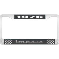 1976 IMPALA BLACK AND CHROME LICENSE PLATE FRAME WITH WHITE