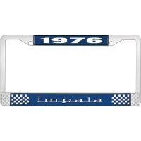 1976 IMPALA  BLUE AND CHROME LICENSE PLATE FRAME WITH WHITE