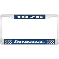 1976 IMPALA  BLUE AND CHROME LICENSE PLATE FRAME WITH WHITE