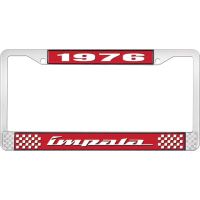 1976 IMPALA RED AND CHROME LICENSE PLATE FRAME WITH WHITE LE