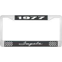 1977 IMPALA BLACK AND CHROME LICENSE PLATE FRAME WITH WHITE