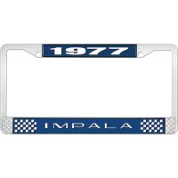 1977 IMPALA  BLUE AND CHROME LICENSE PLATE FRAME WITH WHITE