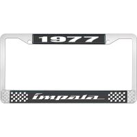 1977 IMPALA BLACK AND CHROME LICENSE PLATE FRAME WITH WHITE