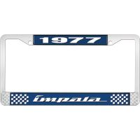 1977 IMPALA  BLUE AND CHROME LICENSE PLATE FRAME WITH WHITE