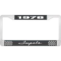 1978 IMPALA BLACK AND CHROME LICENSE PLATE FRAME WITH WHITE