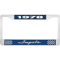 1978 IMPALA  BLUE AND CHROME LICENSE PLATE FRAME WITH WHITE