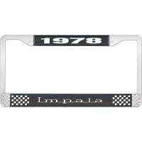 1978 IMPALA BLACK AND CHROME LICENSE PLATE FRAME WITH WHITE